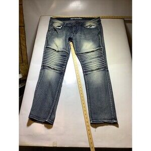 Men's Fusai Skinny Jeans Zippers Ribbed Stretch Size 38x32